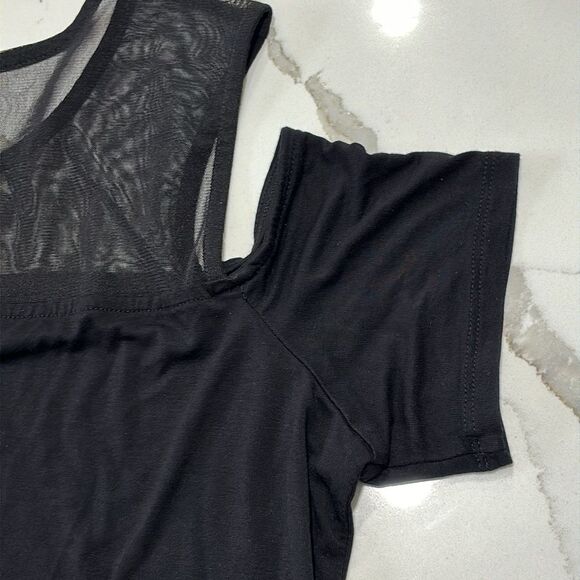 Tahari | Women’s Keyhole Black Button Semi Sheer Cold Shoulder Blouse Shirt - Picture 5 of 13